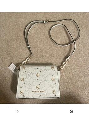 Michael Kors White Floral Appliqué Crossbody Bag with Gold Hardware